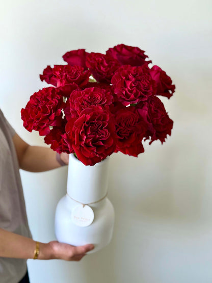 Hearts Desire - Red Roses in Ceramic Vase