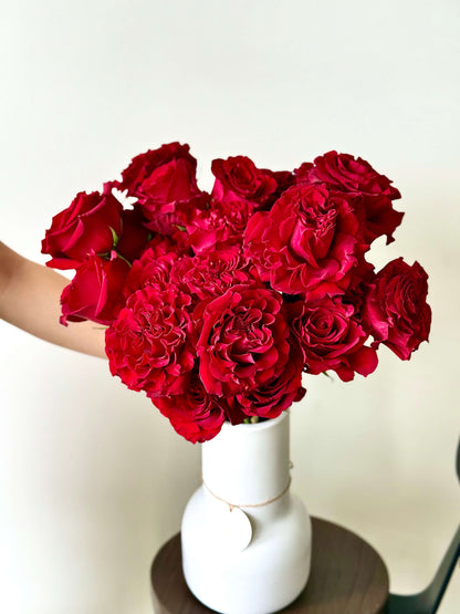 Hearts Desire - Red Roses in Ceramic Vase